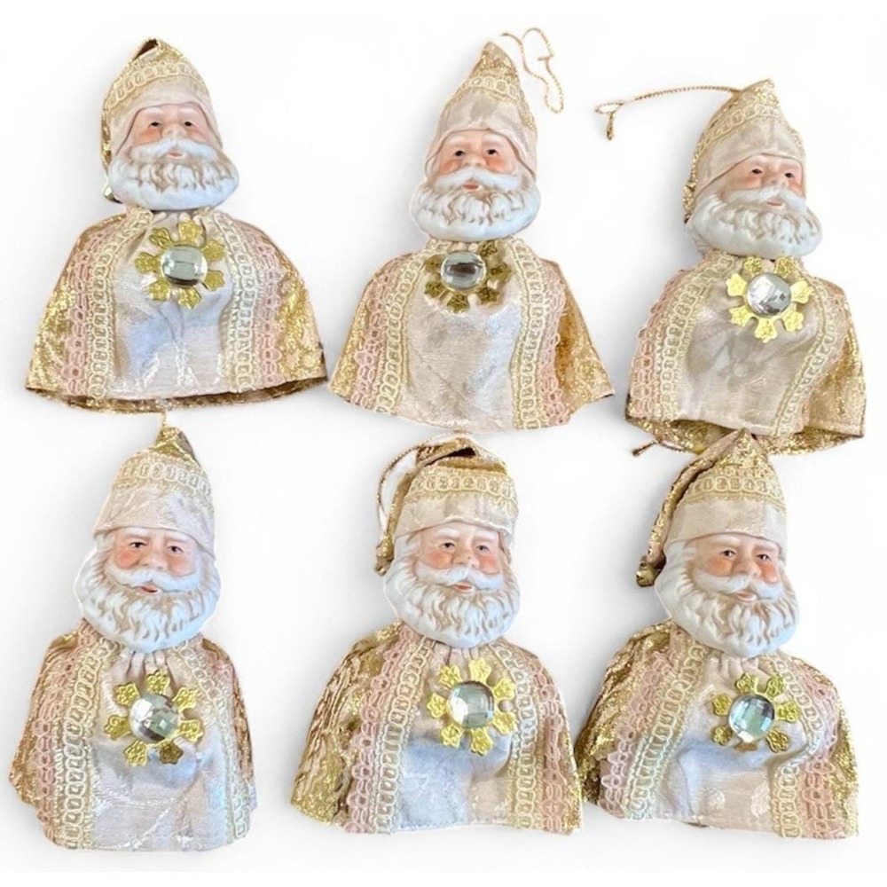 6 Porcelain Old World Santa Ornaments Taiwan Dayton Hudson Vintage Early 1990's